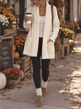 Northcrest Cream Open-Front Knit Cardigan
